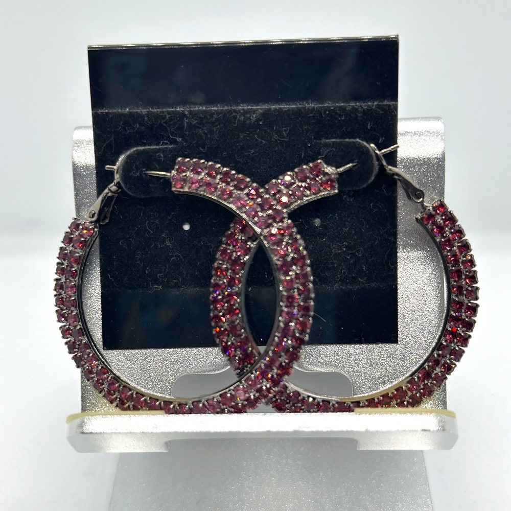 Pink Rhinestone Hoop Earrings